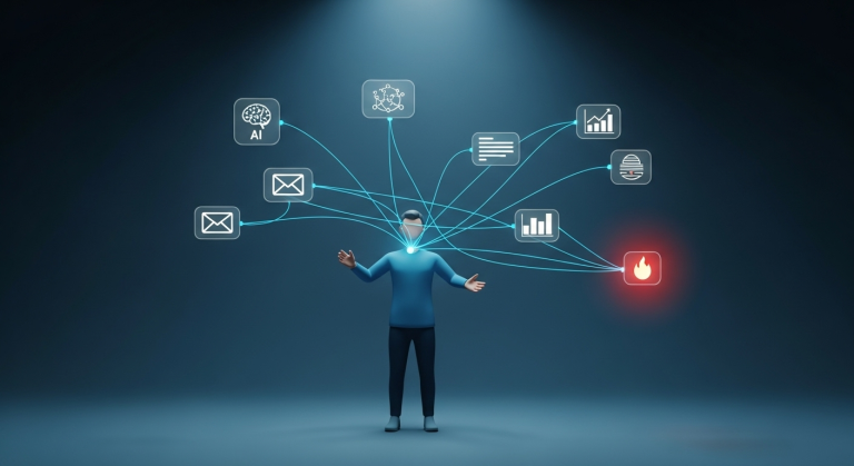 一位使用者正在建立客製化的個人工作流,象徵著透過這份 n8n 免費教學,你可以打造一個零成本 AI Agent 來掌控你的數位生活。