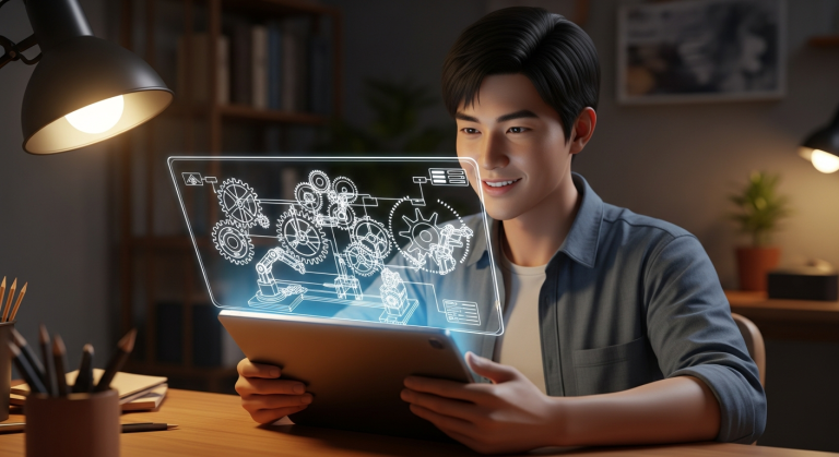 一位年輕男子從混亂的數位線路中，轉向清晰流暢的n8n工作流，展現從困惑到豁然開朗的轉變。